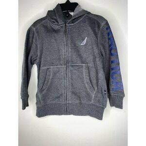 Nautica Unisex Kids Hoodie Jacket Heather Gray Full Zip Spellout Size XL